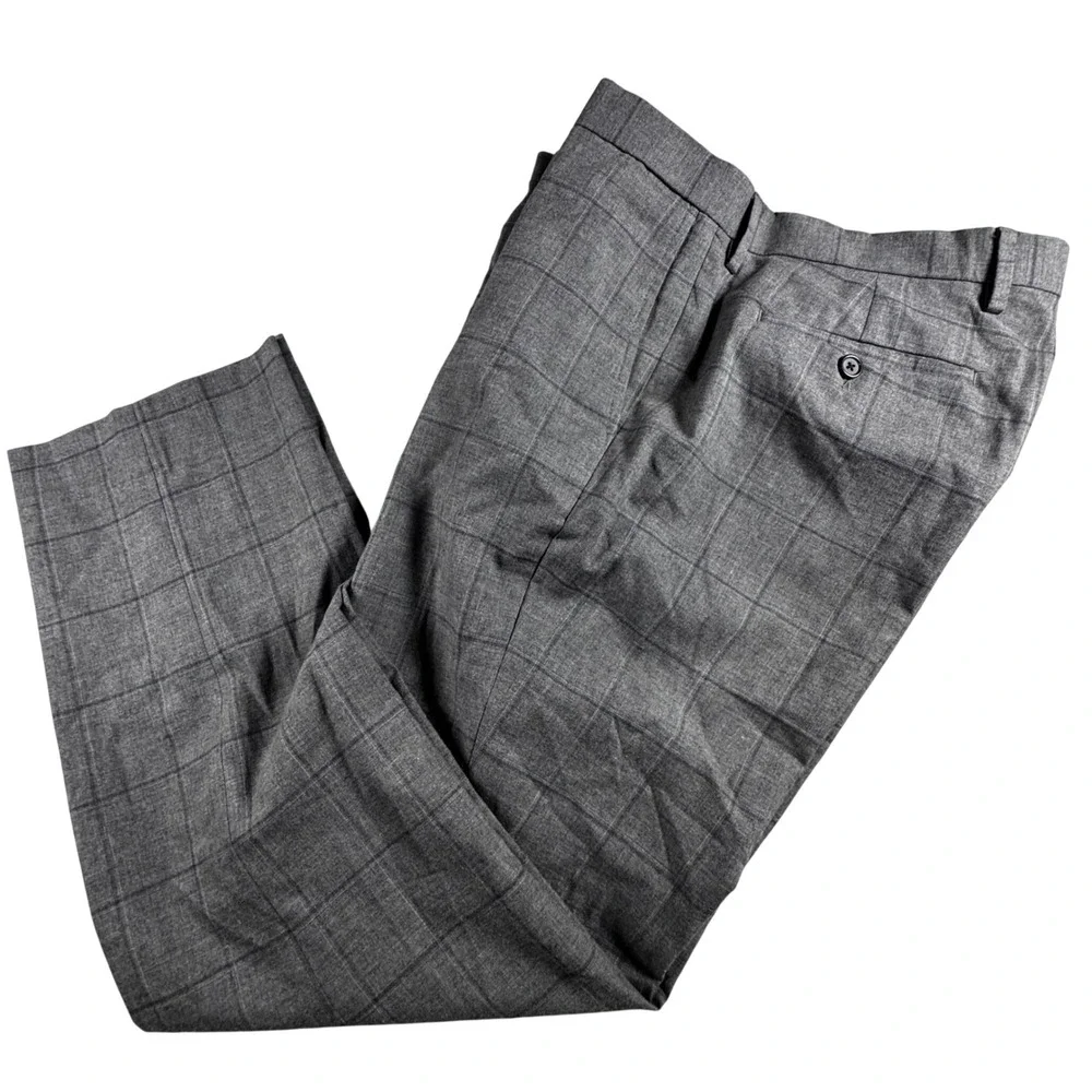 Banana Republic Dress Pants Mens 34x30 Grey Excellent Slim Windowpane Wool Blend